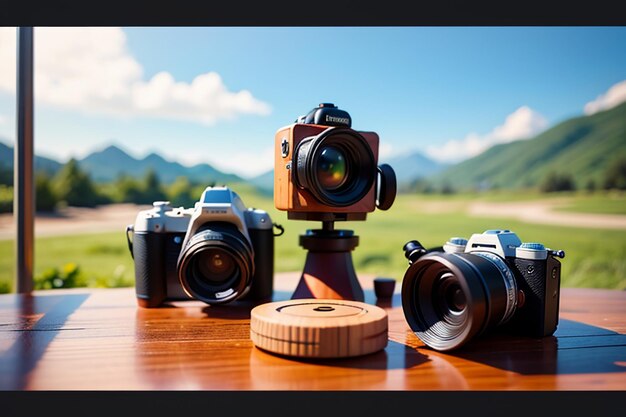 Photo camera video recorder photography professional equipment wallpaper background illustration