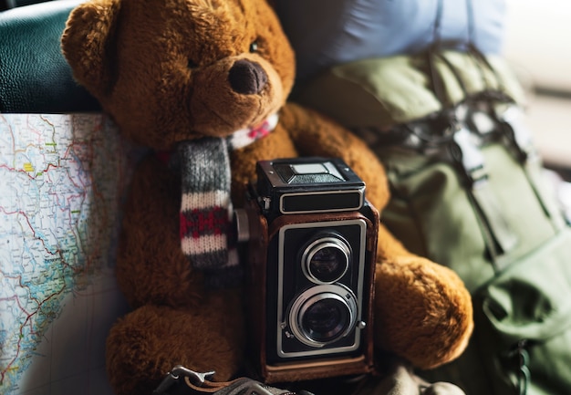 Photo camera vintage map photograph location style concept