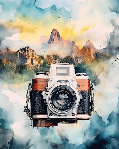 Camera in watercolor style