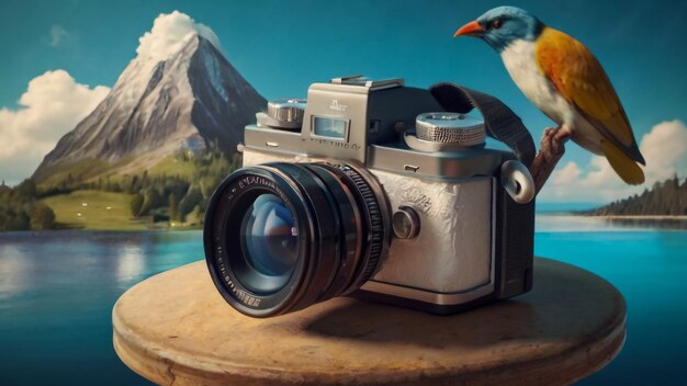 Photo a camera with a bird on the top of it