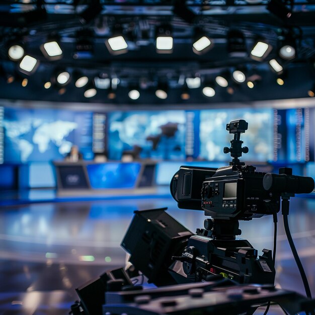 a camera with a camera on it is being used in a conference hall