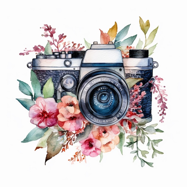 A camera with flowers and the word camera on it