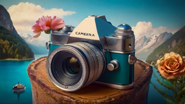 Photo a camera with a picture of a flower on it