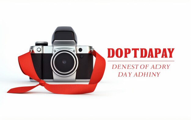 Photo camera wrapped in red ribbon