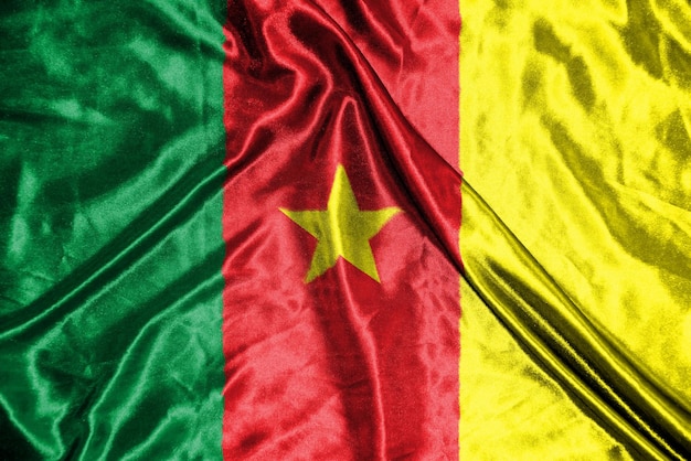 Photo cameroon cloth flag satin flag waving fabric texture of the flag