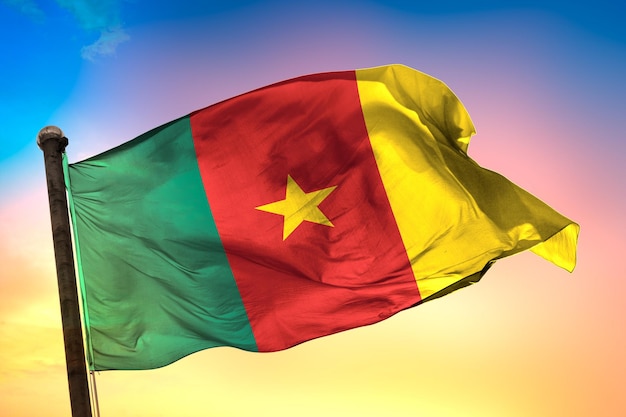 cameroon country flag, 3d flag, and color background.