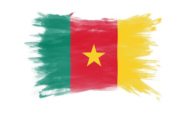 카메룬 국기 브러시 스트로크, 흰색 바탕에 국기