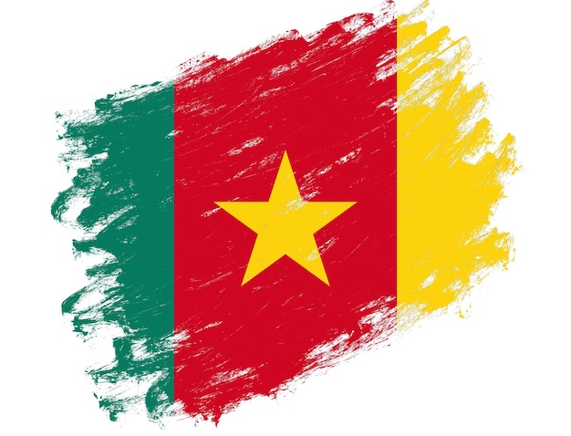 Cameroon flag painted on a grunge brush stroke white background