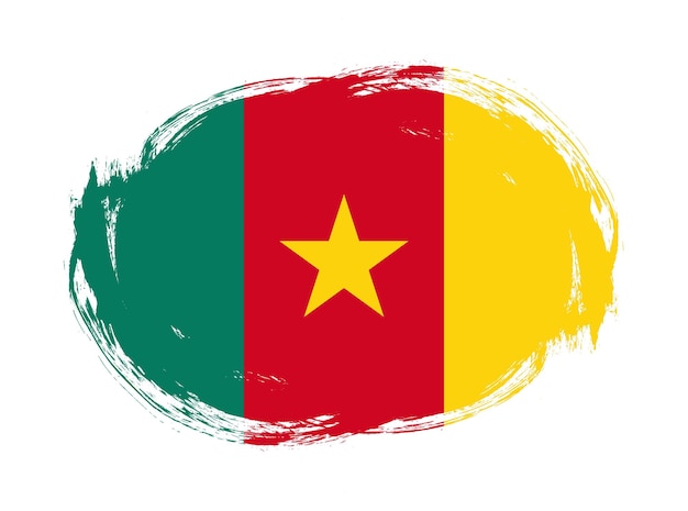 Cameroon flag in rounded stroke brush background