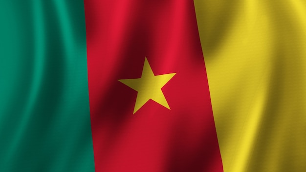 Cameroon Flag Waving Closeup 3D Rendering With High Quality Image with Fabric Texture