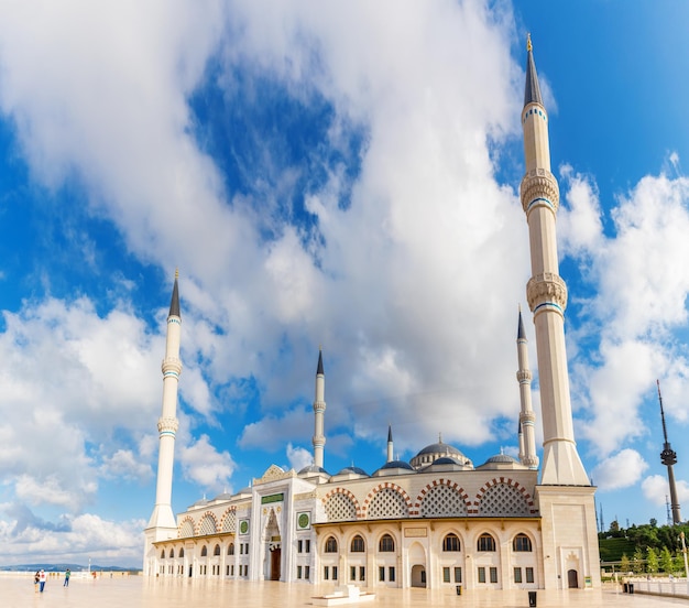 Camlica Mosque in the blue sky of Istanbul Turkey