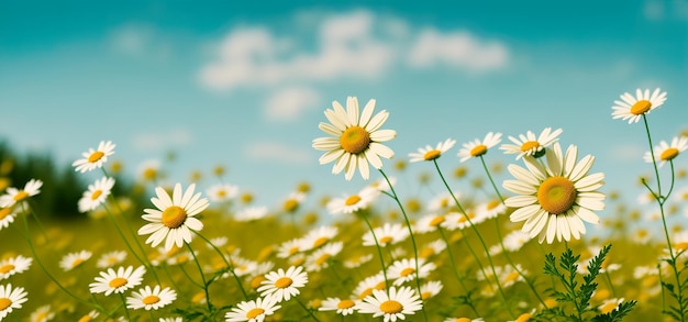 Camomile meadow on a blurred background Generative AI