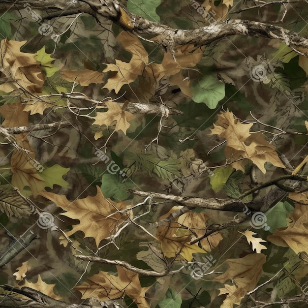 камуфляж камуфляж фон с дубовыми листьями и ветками стоковое фото генеративный ai