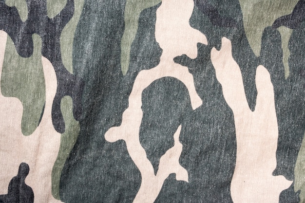 Photo camouflage fabric texture pattern background.