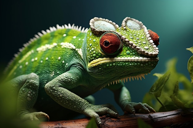 Camouflage Master CloseUp of Green Chameleon on HighKey Green Background Generative AI