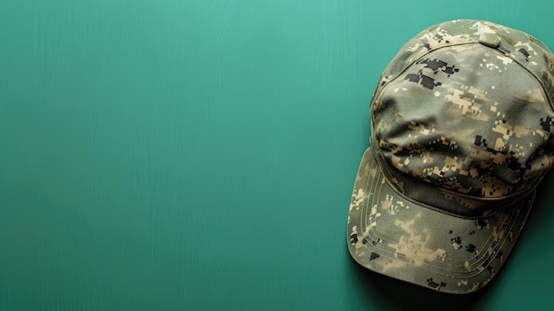 Фото Камуфляжная военная шапочка на одноцветном зелено-зеленом фоне