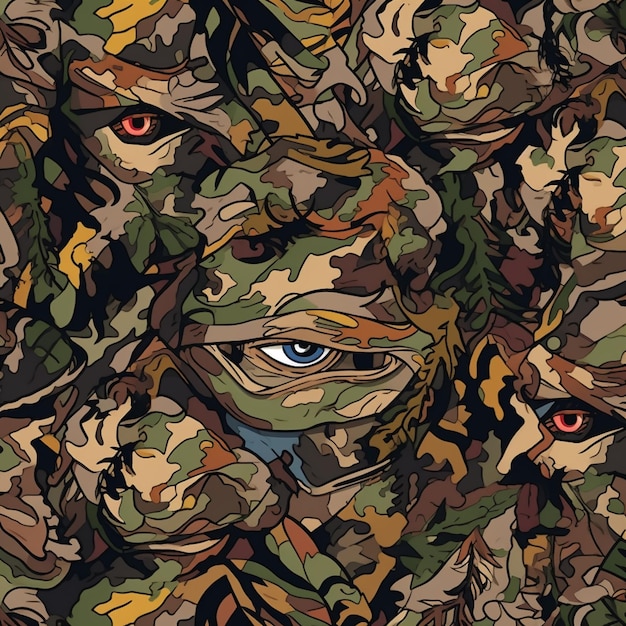 camouflage pattern with a mans eyes and a lot of other camouflages generative ai