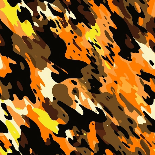 Camouflage pattern with orange and black colors generative ai