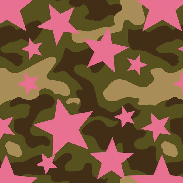 Photo camouflage pattern with pink stars on a pink background generative ai