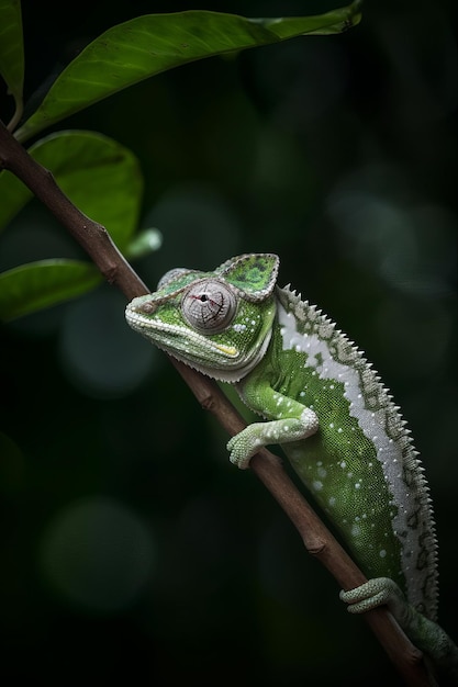 Camouflaged Chameleon On A Tree Branch