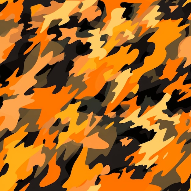 Camouflagepatroon van oranje en zwarte kleuren met een zwarte generatieve ai als achtergrond