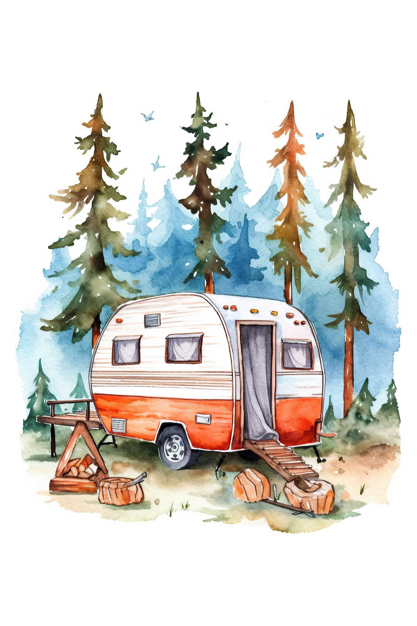 Premium AI Image | Camp forest watercolor clipart cute isolated on ...