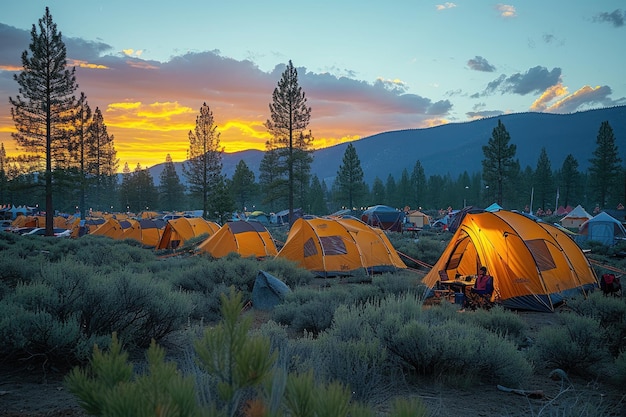 Фото Лагерь с палаткой в парке профессиональная фотография