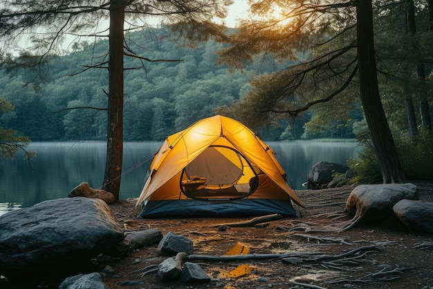 Лагерь с палаткой в парке профессиональная фотография