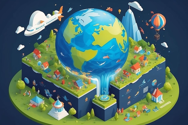 Campaign for the whole world in isometric and flat illustration