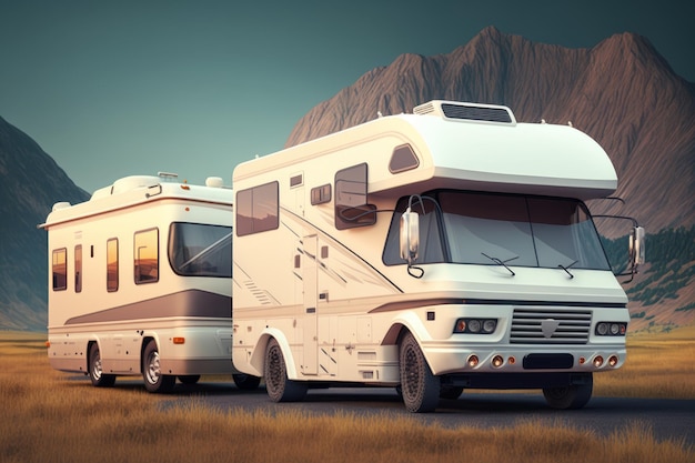 Camper car on the road in the mountains