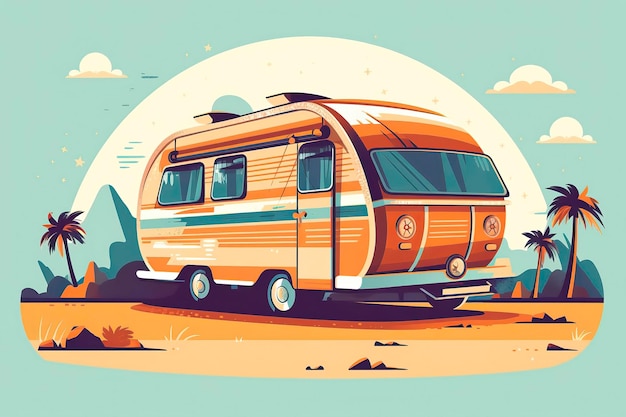 Camper illustratie Caravan illustratie Generatieve AI