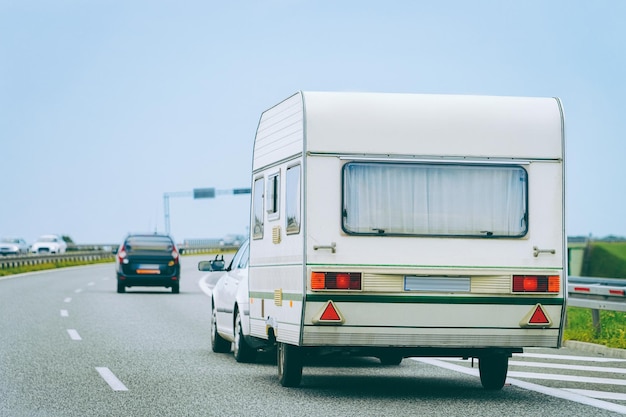 Camper in the road in Warsaw in Poland