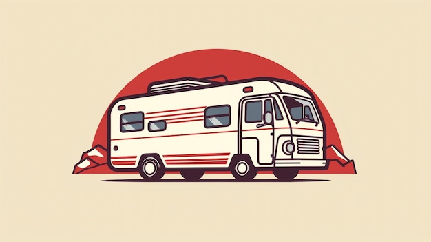 Camper van steak logo line style simple minimalistic Colorful surf bus vector line illustration