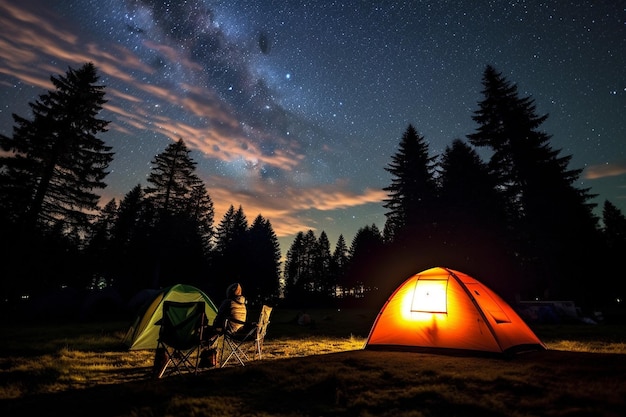 Foto campeggiatori che osservano le stelle dai loro sacchi a pelo