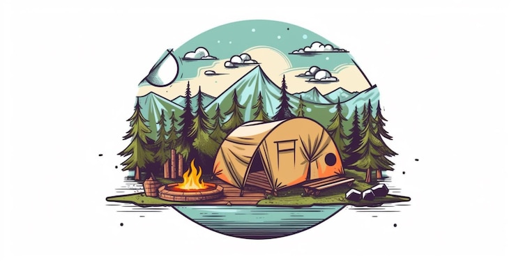 Photo a campers tent in the middle of a lake surrounded by trees generative ai