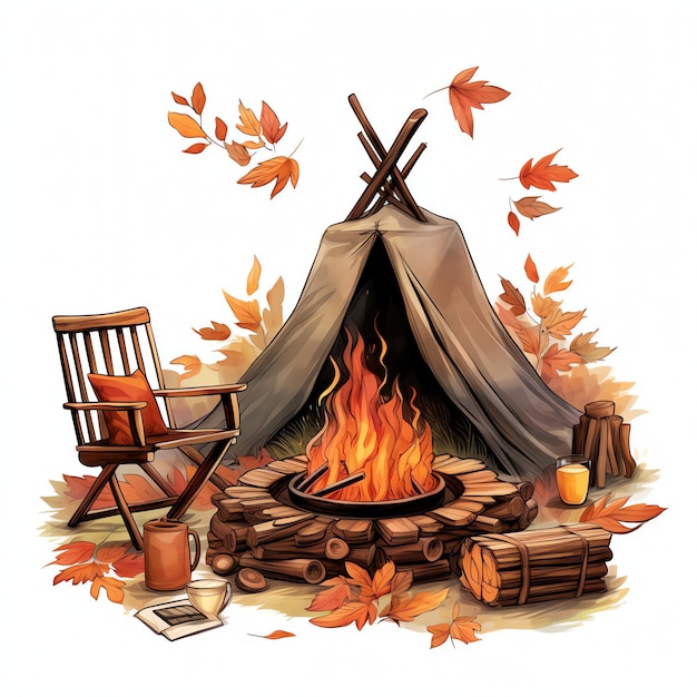 Photo campfire bliss autumn fall watercolor illustration