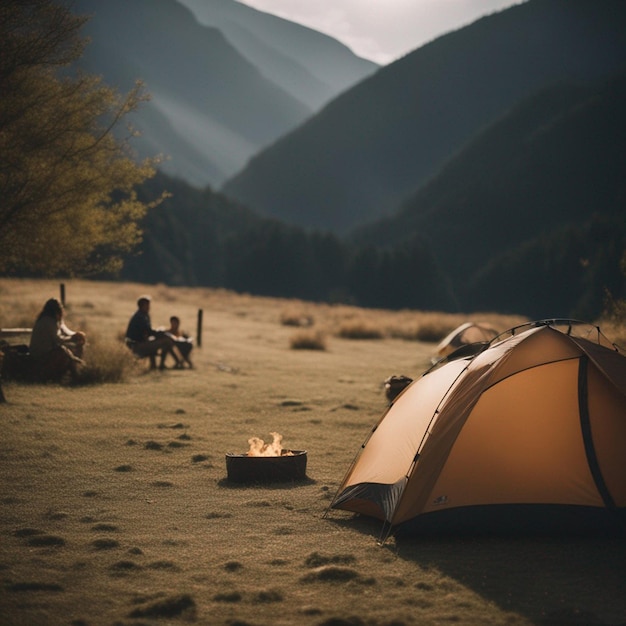 a campfire and a campfire in the mountains.