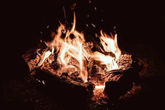 Serata del falò accampamento nel campo turistico notturno