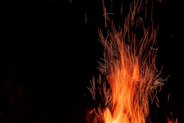 Campfire flame isolated on black background