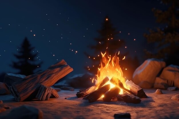 campfire setting in the night ultra realistic profesional photograpy Ai Generated