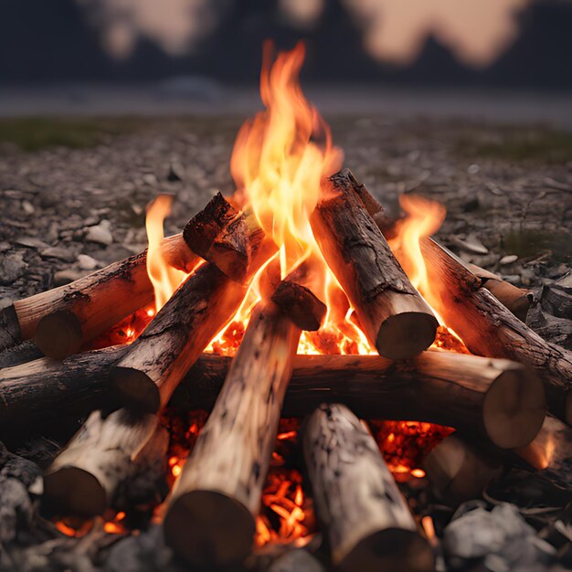 a campfire with a few logs on it