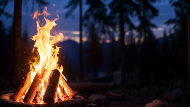 campfire with forest background