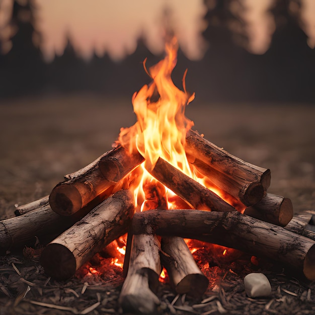 Foto un fuoco di campo con un'immagine di una foresta sullo sfondo