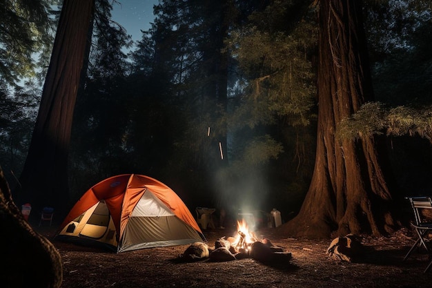 A campfire in the woods with a campfire and a campfire.