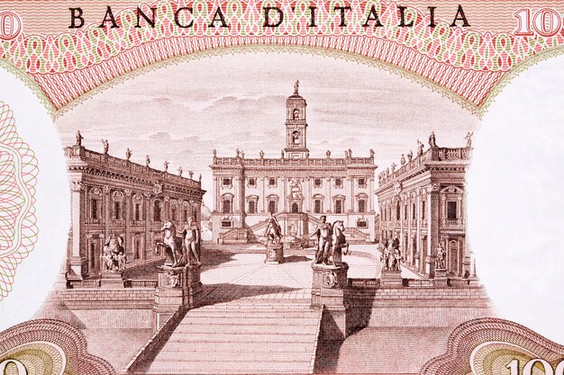 Campidoglio square in Rome from old Italian money