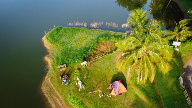 Camping area View of Sermo Reservoir in the morning