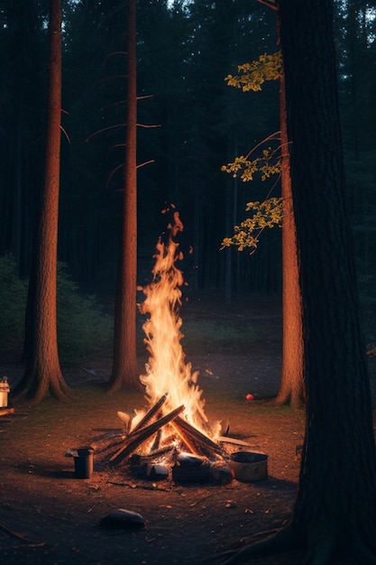 camping bonfire forest