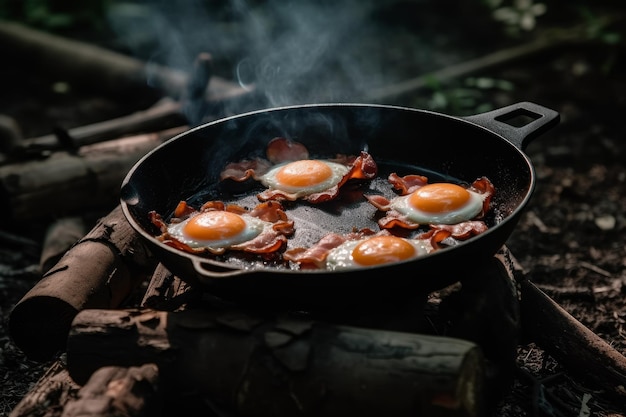 Camping breakfast eggs pan Basket travel Generate Ai