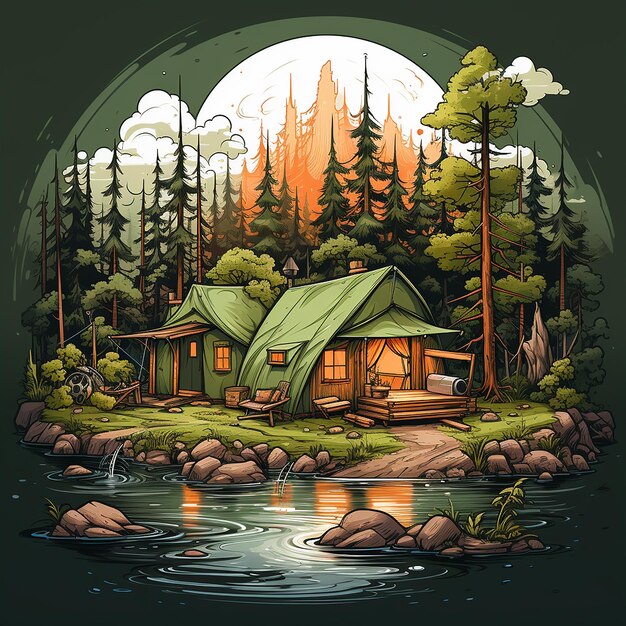 camping cartoon logo