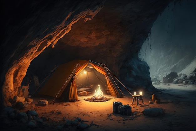 camping in the cave